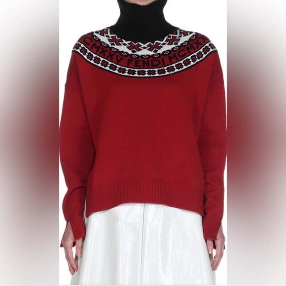 FENDI Logo Fair Isle Turtleneck Sweater - Picture 2 of 13